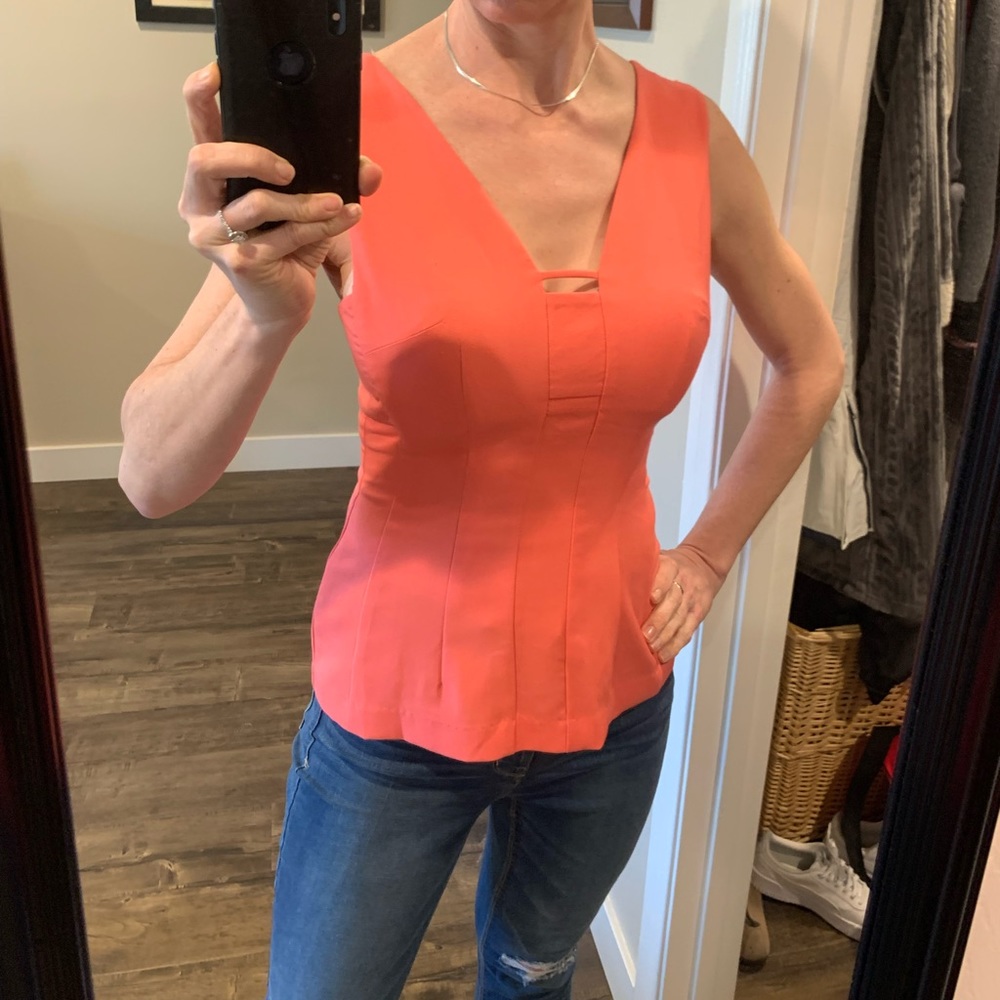 Pink Sleeveless Fitted top with seamed detailing
